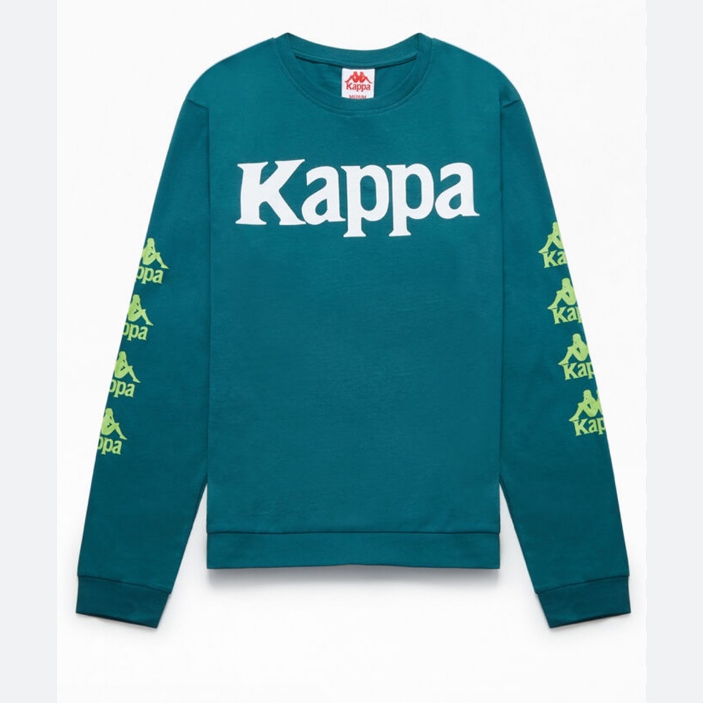 KAPPA Teal Green Long Sleeve Shirt Crew Neck Graphic Tee Small